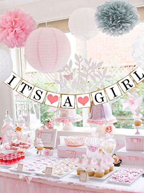 Its A Girl New Arrival Paper Banner - In Use - Funzoop