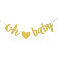 Oh Baby Golden Glitter Wall Banner - Funzoop
