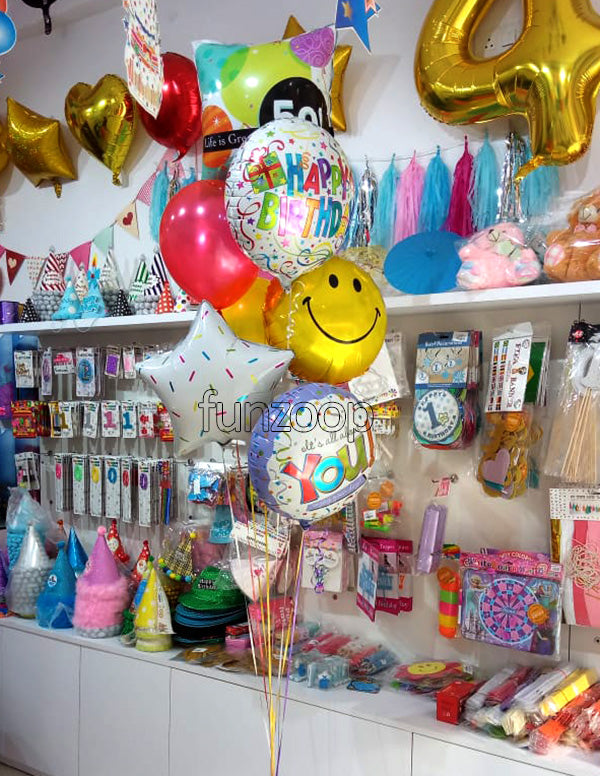 Happy Birthday Your Day Foil Balloons Bouquet shown as a styling reference, with additional decorations separate from the balloon in this listing.