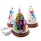 Party Hats Set White Happy Birthday Print 10 nos Funzoop - The Party Shop