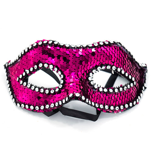 Pink carnival masquerade half mask with decorative glitter accents by Funzoop