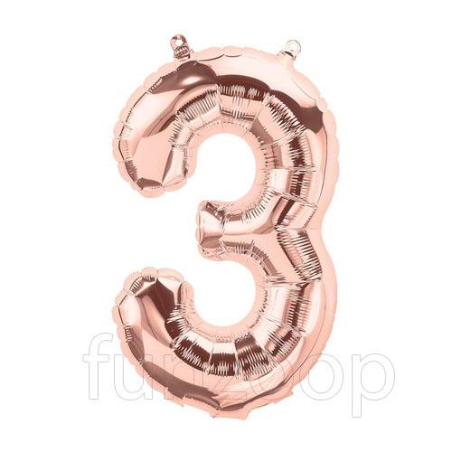 16" Foil Number Balloons- Rose Gold (Digit 3)