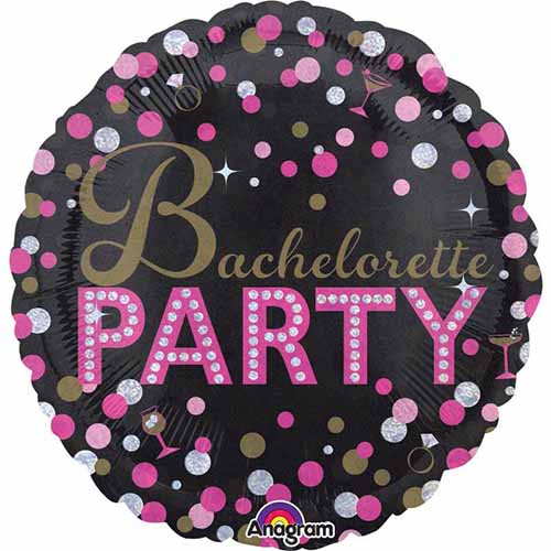 Sassy Bachelorette Foil Balloon, Pink & Black, 18/28 Inch shown as a product reference for bridal showers and hen-party celebrations, with its themed design visible.