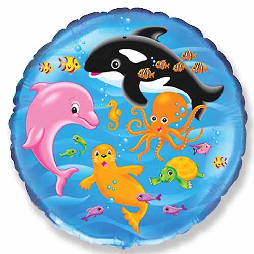 Sea World Printed Foil Balloon, 18 Inch shown as a product reference for themed parties and celebration displays, with its themed design visible.