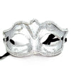 Silver Venetian half face mask with elegant masquerade styling by Funzoop