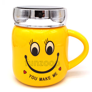 Smiley Yellow "You Make Me" Mug with lid - Funzoop