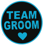 Team Groom round photo booth placard featuring groom squad celebration typography design from Funzoop The Party Shop