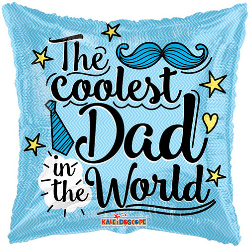 The Coolest Dad Foil Balloon, 18 Inch shown as a product reference for Father's Day, birthdays and appreciation gifts for Dad, with its themed design visible.
