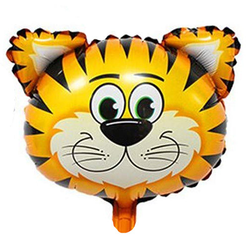 Cute Tiger Face Shaped Jungle Theme Foil Balloon shown as a product reference for animal-themed birthdays and safari celebrations and a coordinated party display.