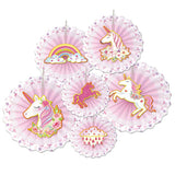 Unicorn Party Hanging Fans Decoration Set (6 Assorted Round Paper Fans) - Funzoop The Party Shop