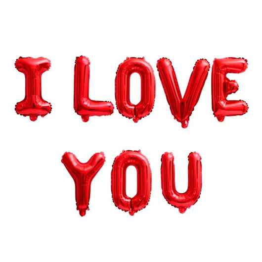 I LOVE YOU red foil balloon banner for anniversary and couple celebration décor from Funzoop The Party Shop