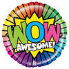 Wow Awesome Foil Balloon, 18 Inch shown as a product reference for themed parties and celebration displays, with its themed design visible.