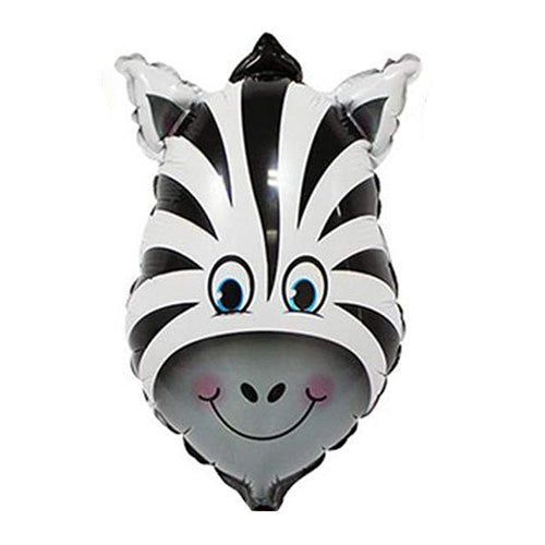 Cute Zebra Face Shaped Jungle Theme Foil Balloon shown as a product reference for animal-themed birthdays and safari celebrations and a coordinated party display.